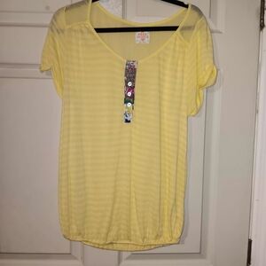 Free People Yellow Striped Women's Top Sz XS Short Sleeve
